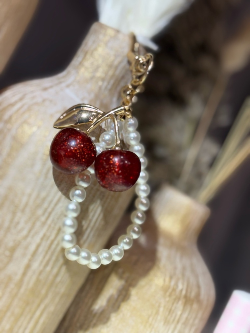 BUNDLE ME! Gold Cherry Pearl Drop Bag Chain Drop - Red & White - Picture 7 of 8